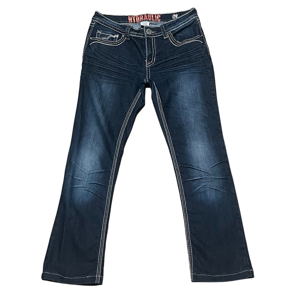 Hydraulic Lola Slim Boot Jeans Embroidered Bling Pockets Distressed 11/12 Y2K - Picture 2 of 10